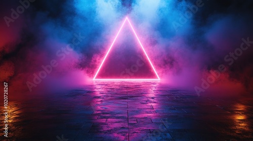 Neon Triangle in a Smoky Scene