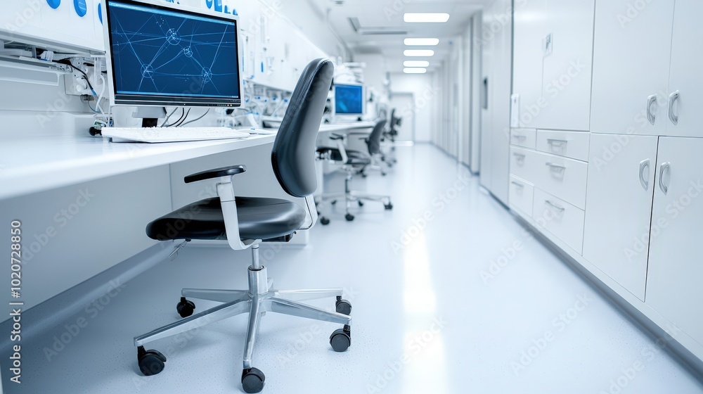 Modern Office Space with Computer and Chair Setup Modern Office Space with Computer and Chair Setup
