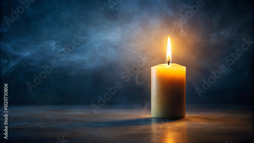 Burning candle with magical glow and smoke in a dark ambient setting 