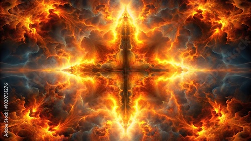 Fractals abstract cross and fire clouds without background Symmetrical photo