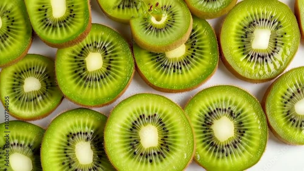 Slices of kiwi arranged in a visually appealing pattern. Slices of kiwi arranged in a visually appealing pattern.