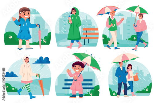 Cheerful Characters on a Rainy Day