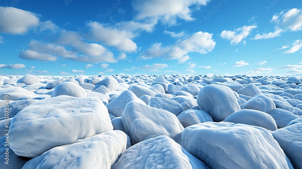 Obraz premium Rocks scattered across a frozen tundra, icy wind blowing, 3D illustration
