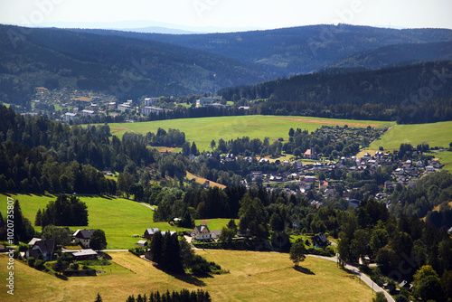 View of Klingenthal, a village in Vogtland region of Saxony, Germany. It is famous as a musical instrument-making region and winter ski resort.