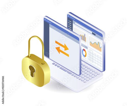 Business analyst data security process isometric illustration