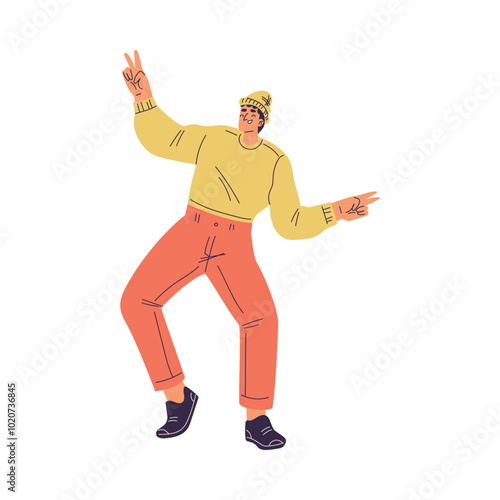 Dancing Man Character in Rhythmic Movement Pose Vector Illustration