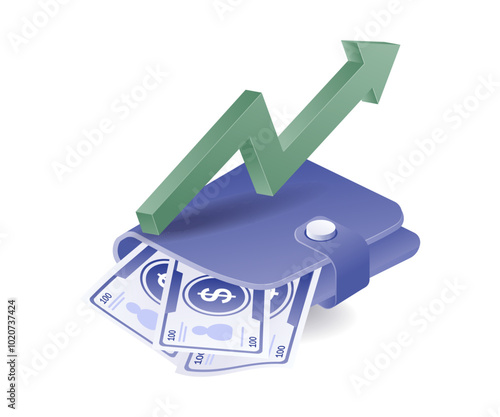 Money growth in wallet isometric illustration