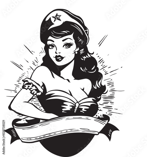 Vector Illustration of Sailor Pinup Girl