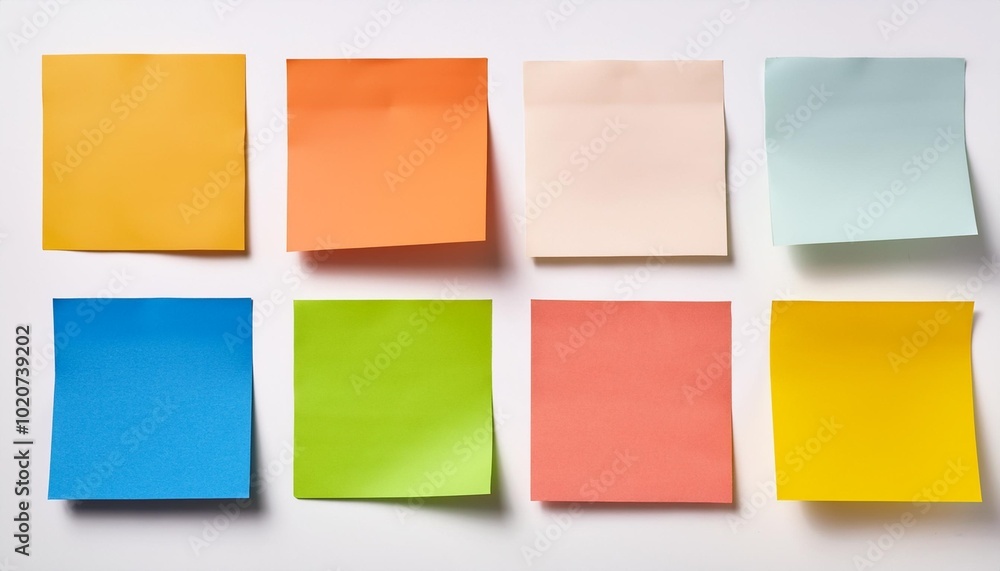 nine blank colorful sticky notes on a white background nine blank colorful sticky notes on a white background