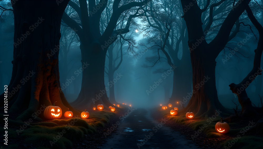 Obraz premium Haunted Woods: Moonlight and Myst