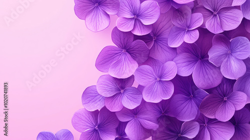 Vibrant purple flowers against a soft pink background.