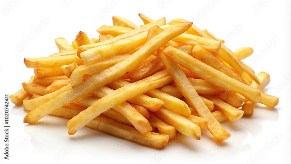 French fries isolated on white background with leading lines French fries isolated on white background with leading lines