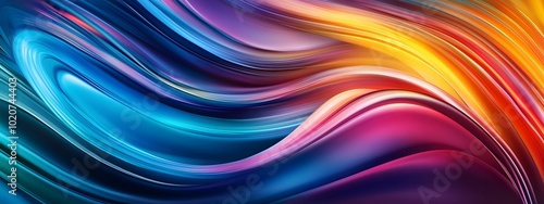 Vibrant rainbow colors swirling in fluid, wavy patterns on an abstract background