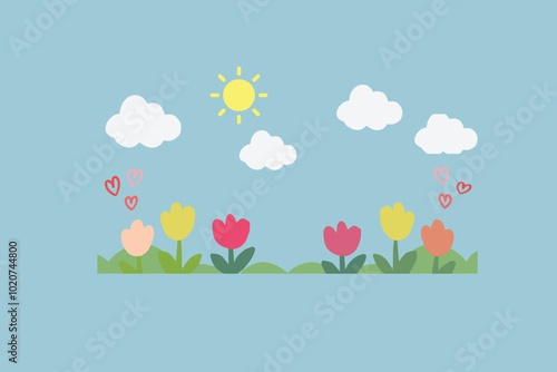 Cute Minimalist flower desktop wallpaper vector illustration 