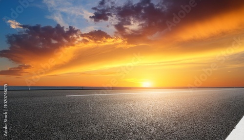 asphalt road and colorful sky clouds nature background at sunset