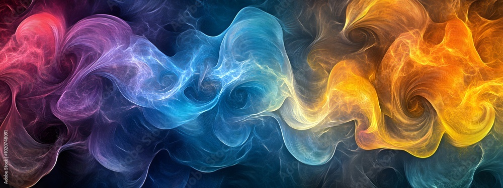 Vibrant rainbow colors swirling in fluid, wavy patterns on an abstract background Vibrant rainbow colors swirling in fluid, wavy patterns on an abstract background
