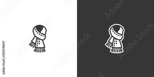 Warm scarf on black and white background. Original vector illustration in vintage style.