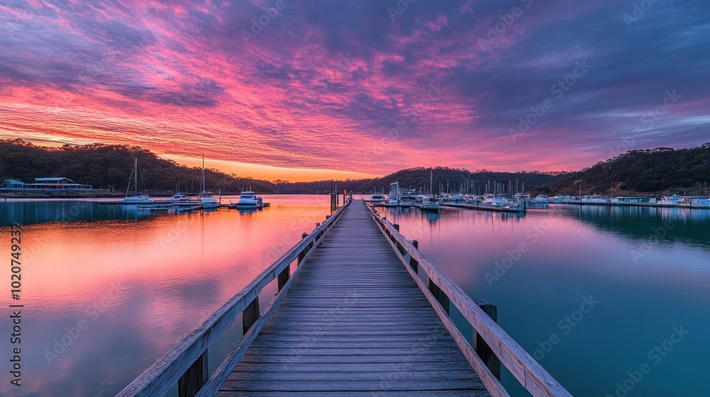 Naklejka premium Stunning Sunrise Over Marina