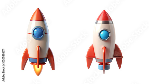#d cartoon style rocket toy isolated on transparent background