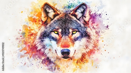 Wallpaper Mural Watercolor wolf face design with a colorful splash background, vector illustration Torontodigital.ca