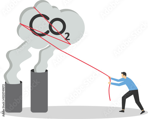 Reduce carbon footprint, decrease emission and pollution produce, global warming and environmental recovery plan concept, businessman country leader cutting CO2 carbon dioxide smoke from industrial.

