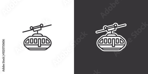 Funicular on white and black background. Original vector illustration in vintage style. Hand drawn, not AI