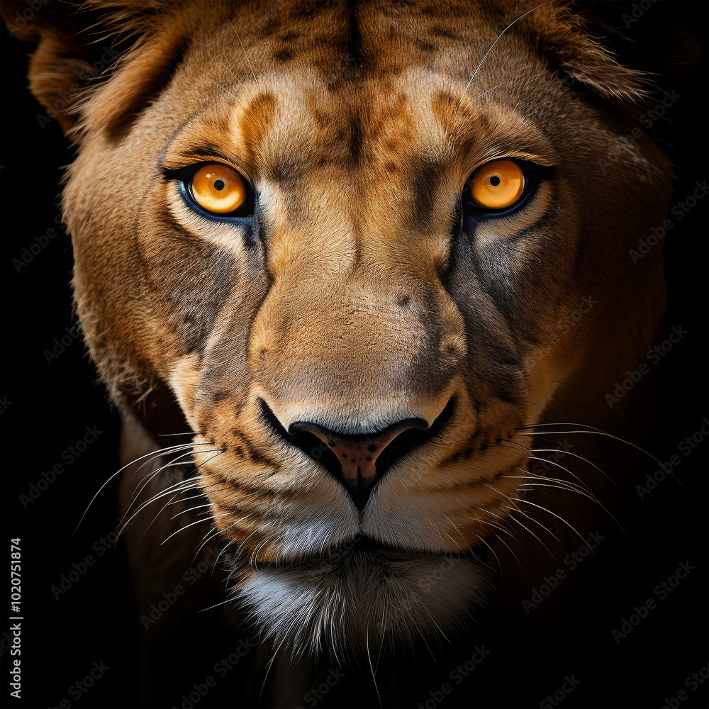 Fototapeta premium lion looking on black background