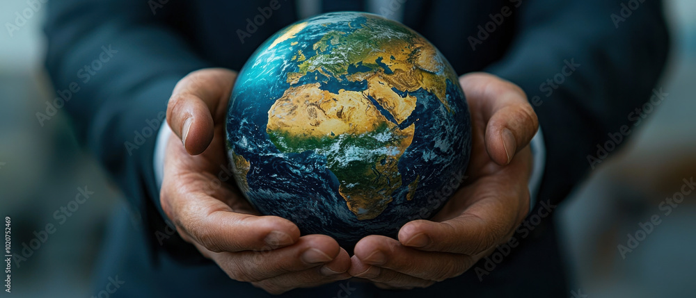 CSR Corporate Social Responsibility, A businessman?s hands, elegantly manicured, hold a vibrant globe representing Earth. The setting is a modern office with soft lighting, CSR Corporate Social Responsibility, A businessman?s hands, elegantly manicured, hold a vibrant globe representing Earth. The setting is a modern office with soft lighting,