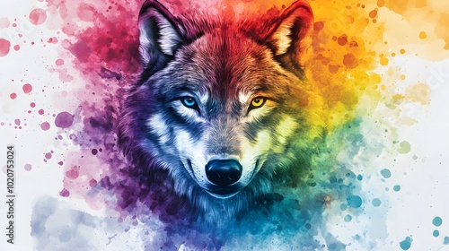 Wallpaper Mural Watercolor wolf face design with a colorful splash background, vector illustration Torontodigital.ca