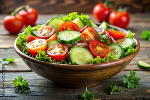 fresh and healthy salad with tomatoes and cucumbers