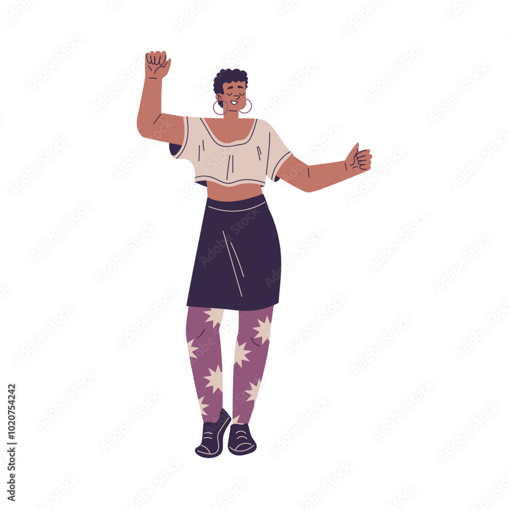 Dancing Woman Character in Rhythmic Movement Pose Vector Illustration Dancing Woman Character in Rhythmic Movement Pose Vector Illustration