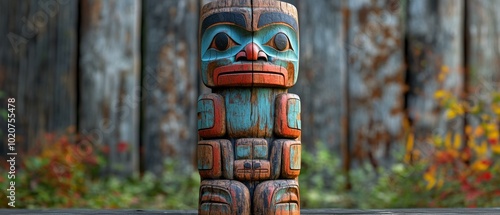 Native American totem pole, indigenous art, ancient craft, cultural symbol, historical artifact.