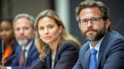 Business Professionals at Conference Table Discussion