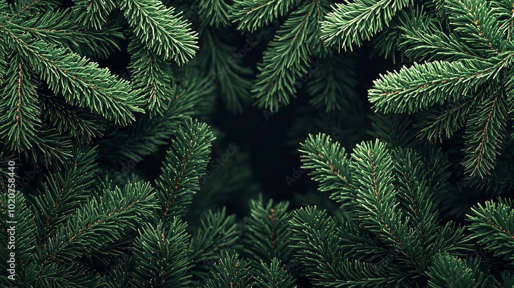 Colorful background with green fir tree branches from top view for New Year celebration concept Colorful background with green fir tree branches from top view for New Year celebration concept