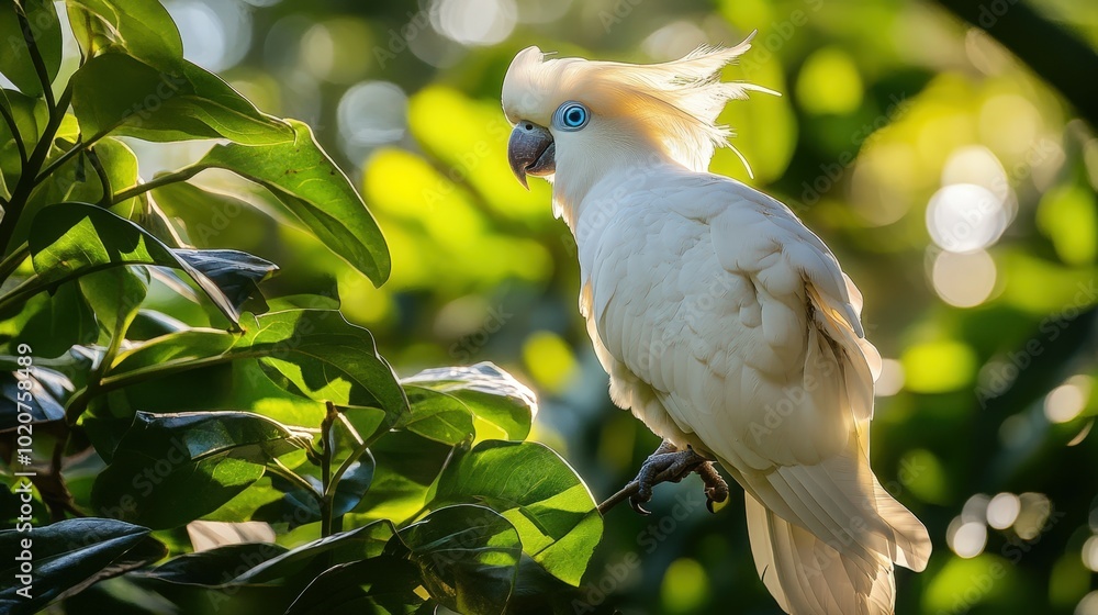 Vibrant white cockatoo perched on branch Vibrant white cockatoo perched on branch