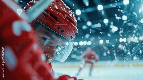 Hockey player making a goal, capturing the intense moment of scoring, [hockey , sport , goal], [exciting sports action], , photo