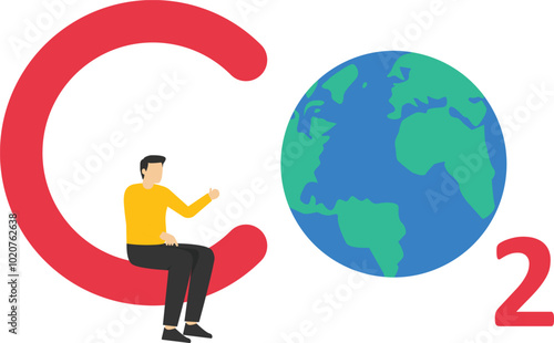 Earth globe Feels good under climate change or Global Warming - CO2 - Flat vector illustration.


