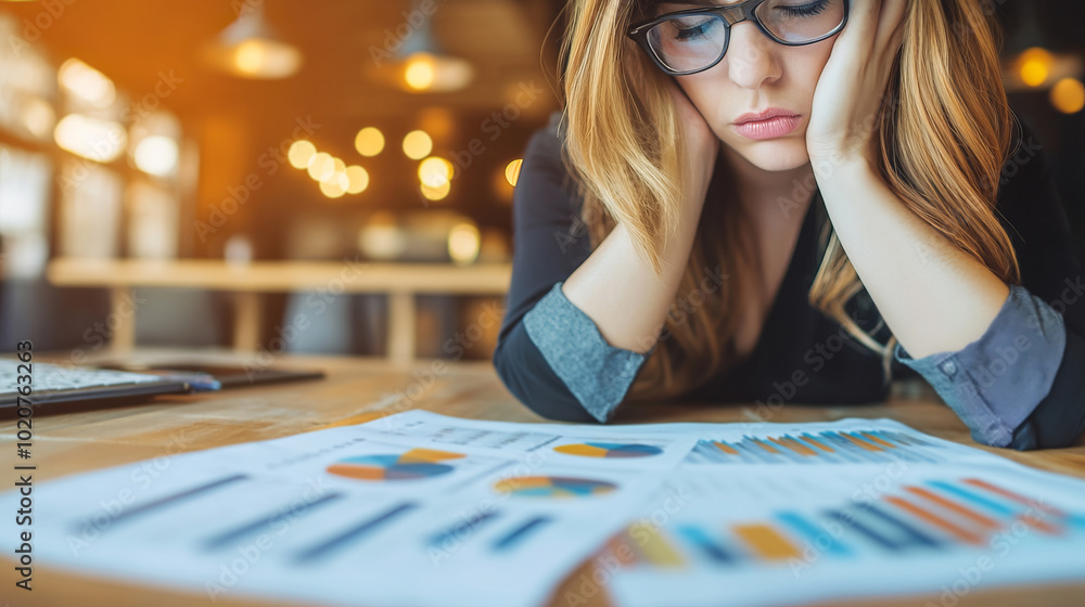 Fototapeta premium Stressed Business Owner Reviewing Declining Sales Data