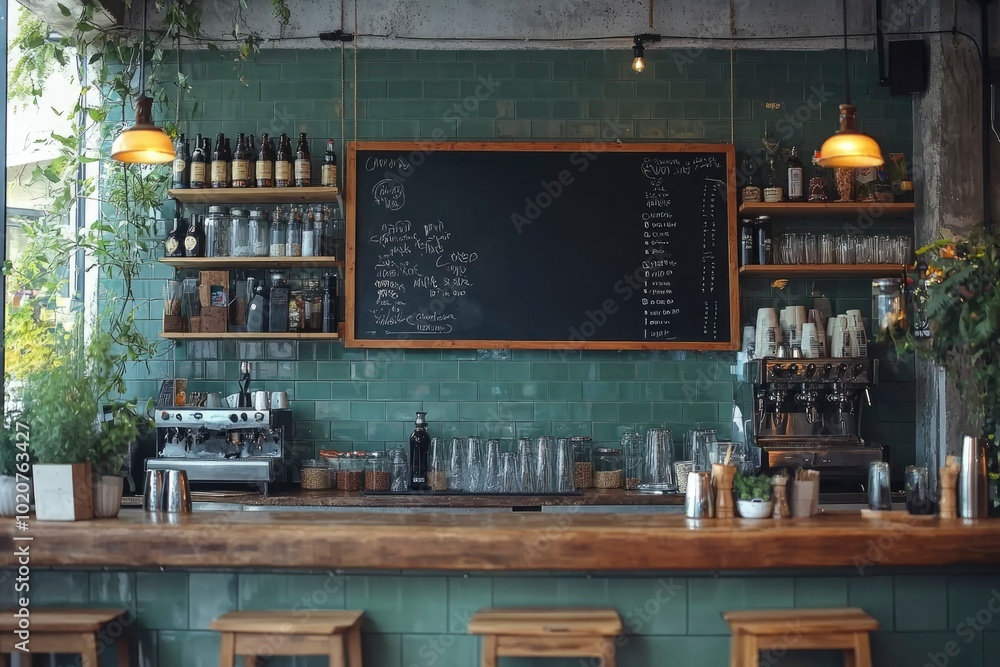 A Rustic Bar Counter with Green Tile and Wooden Accents A Rustic Bar Counter with Green Tile and Wooden Accents