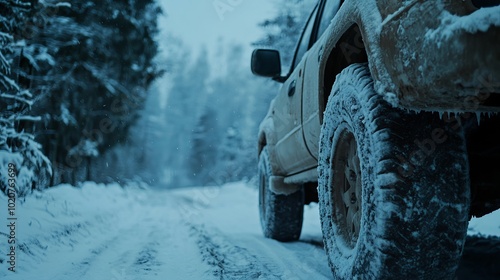 Vehicle Driving Through Snowy Terrain