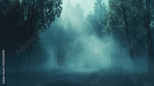 Fototapeta Naklejka Na Ścianę i Meble -  Misty forest background with eerie fog