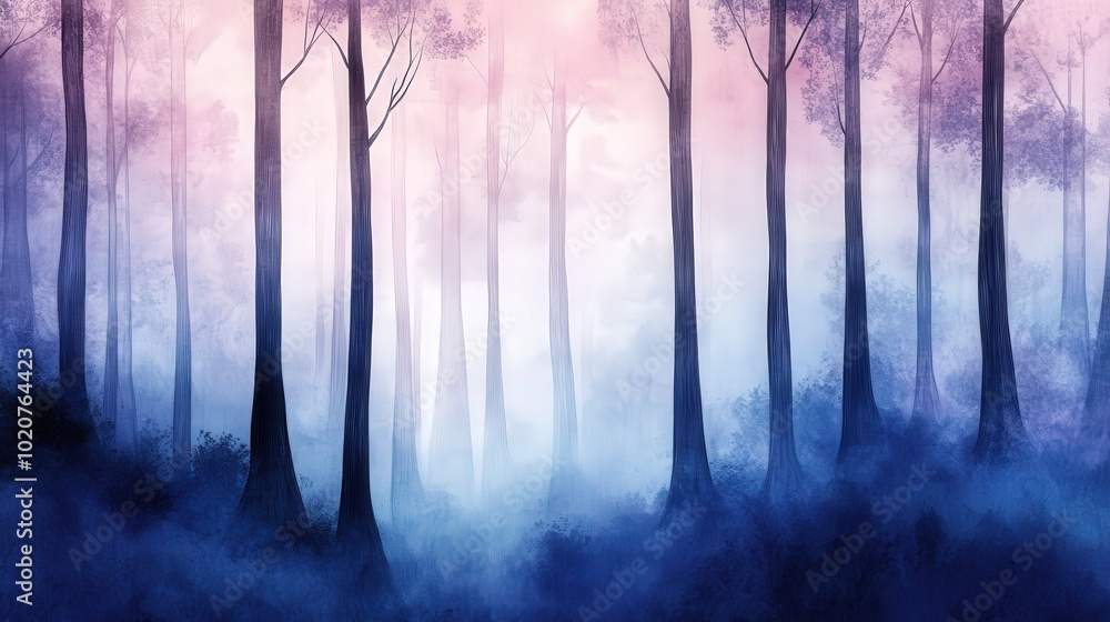 Mystical Forest with Misty Atmosphere at Dawn Mystical Forest with Misty Atmosphere at Dawn