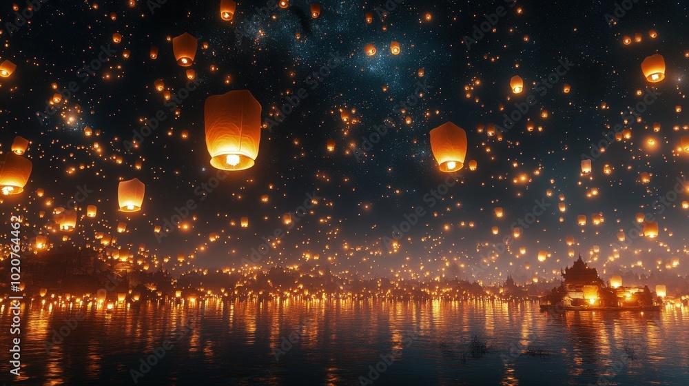 Thousands of lanterns floating on a lake at night Thousands of lanterns floating on a lake at night