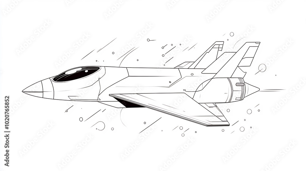 Line Art Illustration of a Futuristic Jet Fighter in Flight. AI Generated
