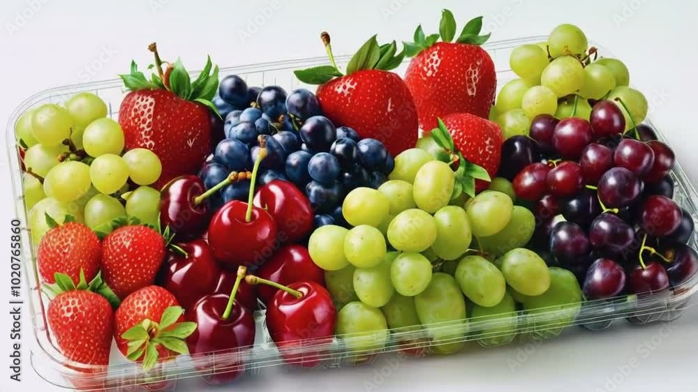 A vibrant assortment of fresh fruits in a clear container, showcasing their colors and textures. A vibrant assortment of fresh fruits in a clear container, showcasing their colors and textures.