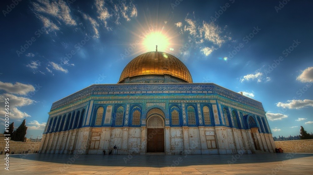 Fototapeta premium Magnificent golden dome of the mosque under a bright sky