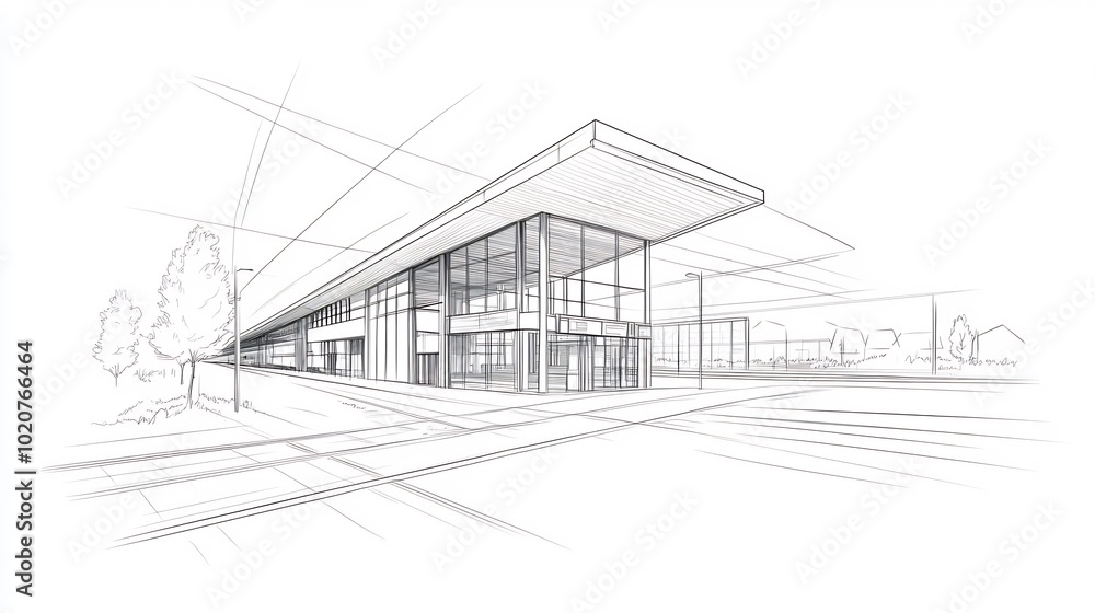 Fototapeta premium Modern Building Architectural Sketch. AI Generated