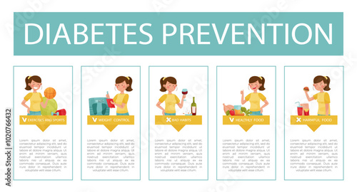 Diabetes Prevention Banner Design with Woman Character Vector Template