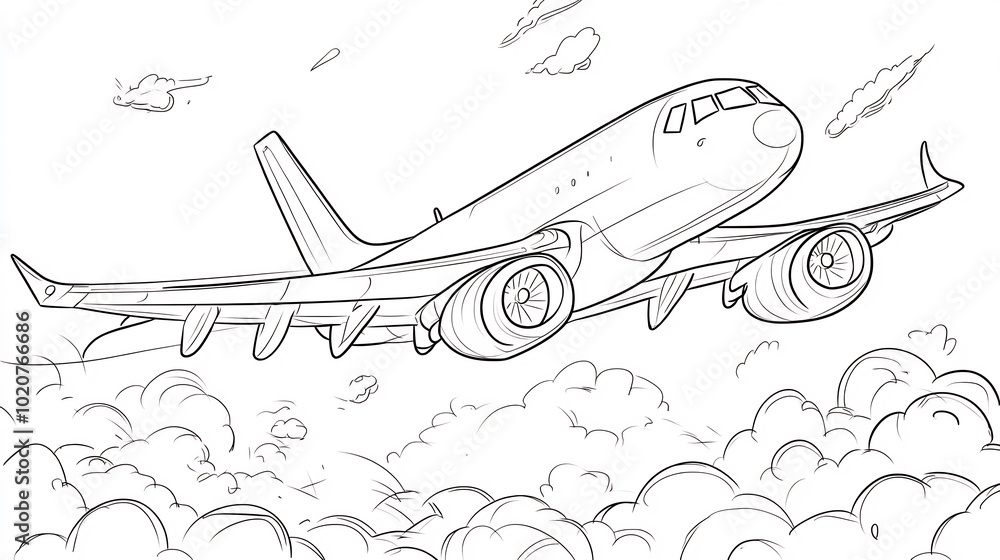 Line Drawing of an Airplane Taking Off Through the Clouds. AI Generated Line Drawing of an Airplane Taking Off Through the Clouds. AI Generated