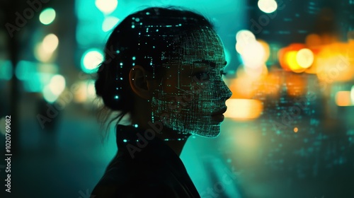 Wallpaper Mural Futuristic digital face with glowing circuit patterns Torontodigital.ca